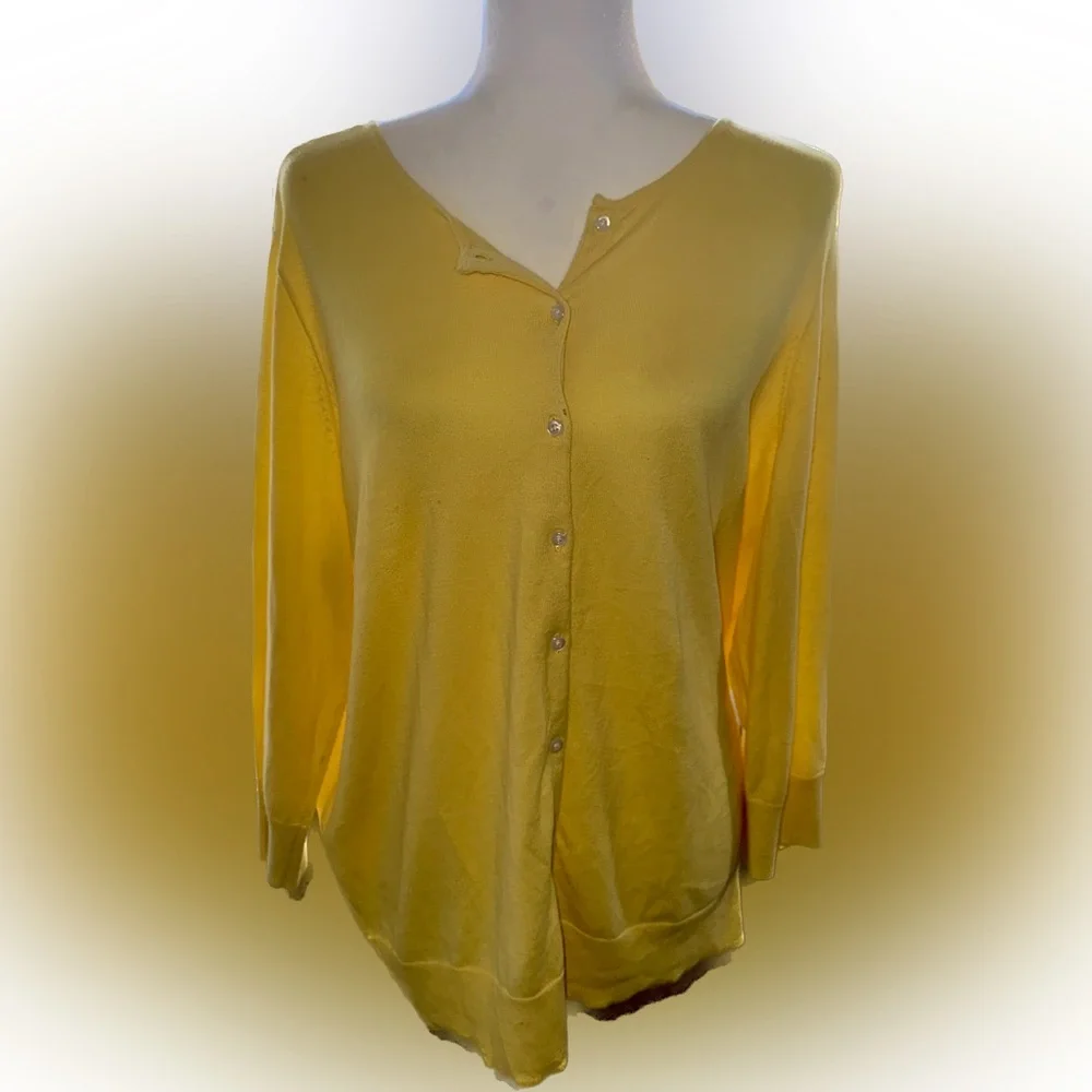 Chaps Yellow Button up Sweater size 1X 100% Cotton
